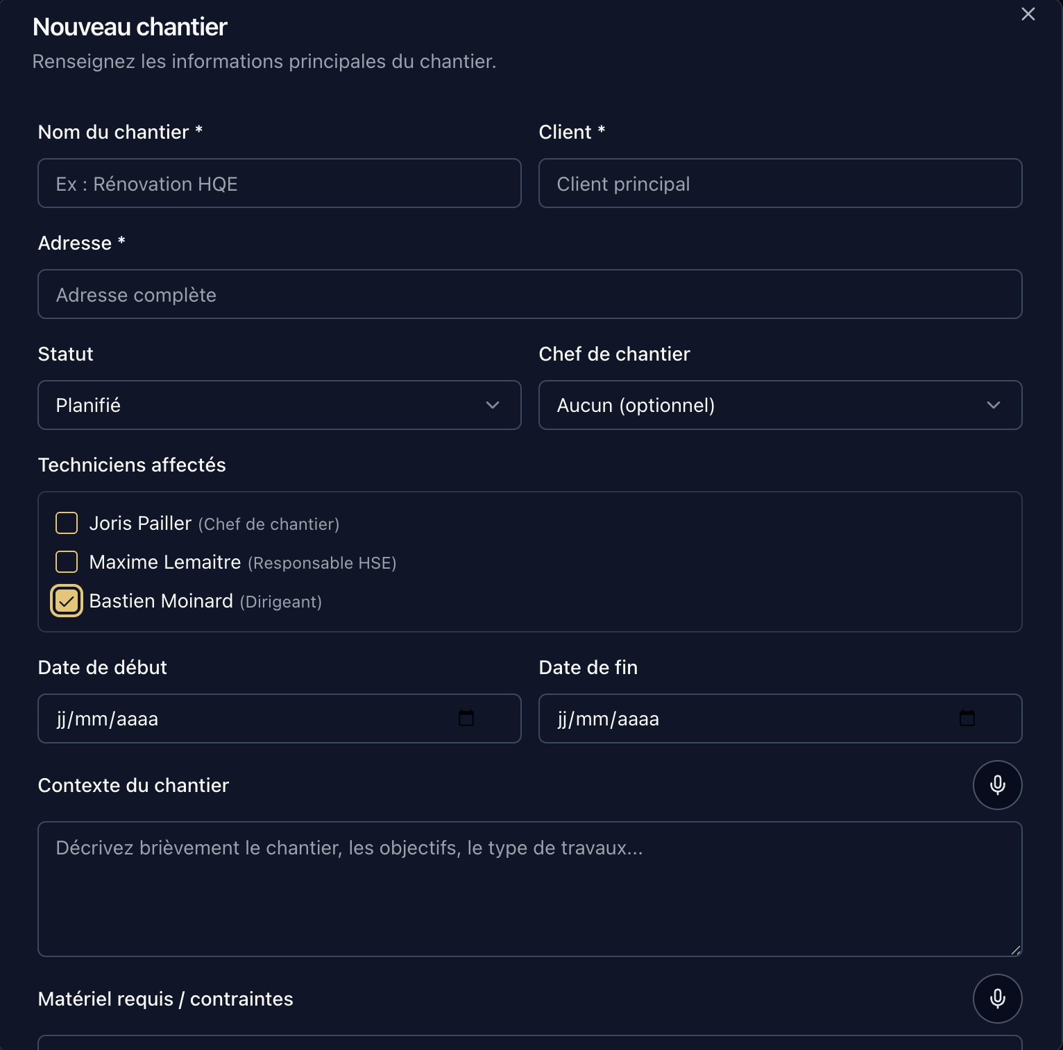 Créez votre chantier en 30 secondes