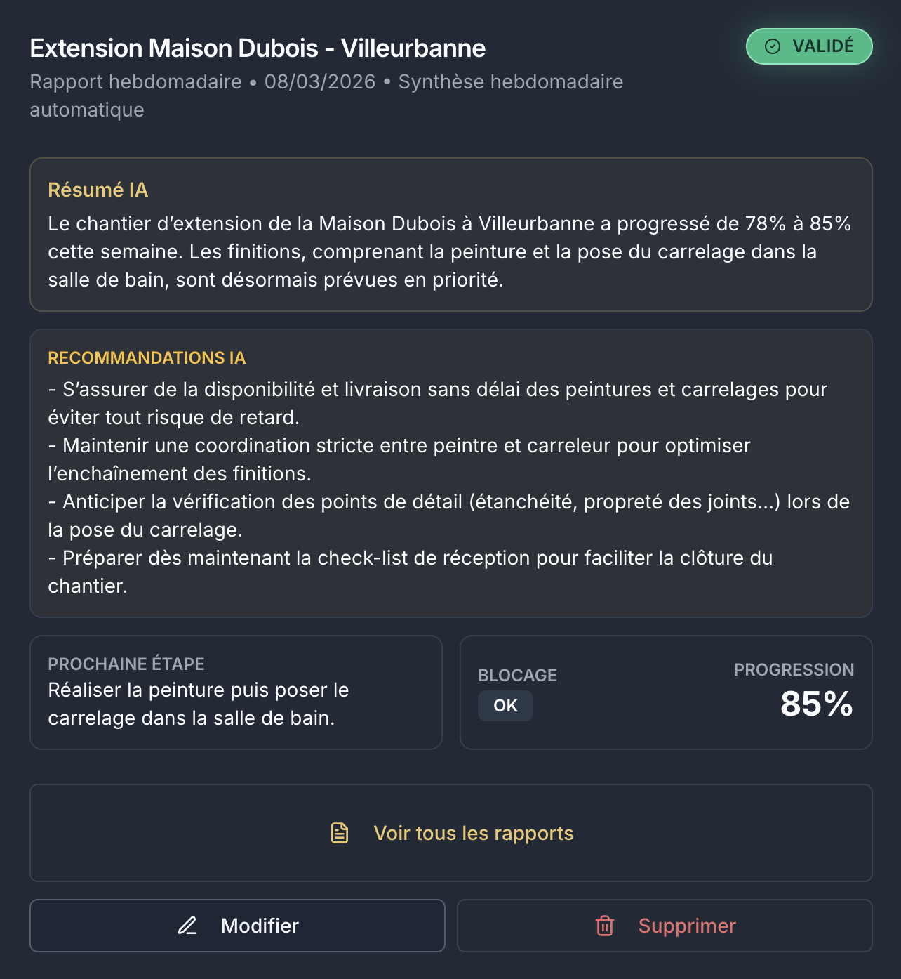 Tableau de bord toujours à jour